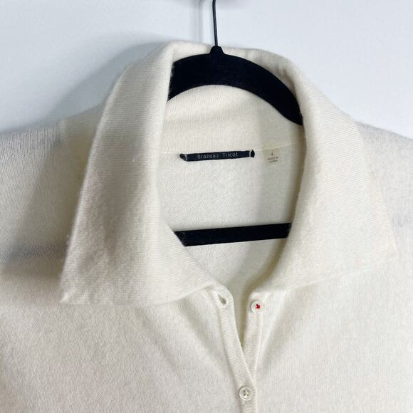Brazeau Tricot Size 4 Cream Cashmere Collared Short Sleeve Button Front Sweater - Picture 7 of 10